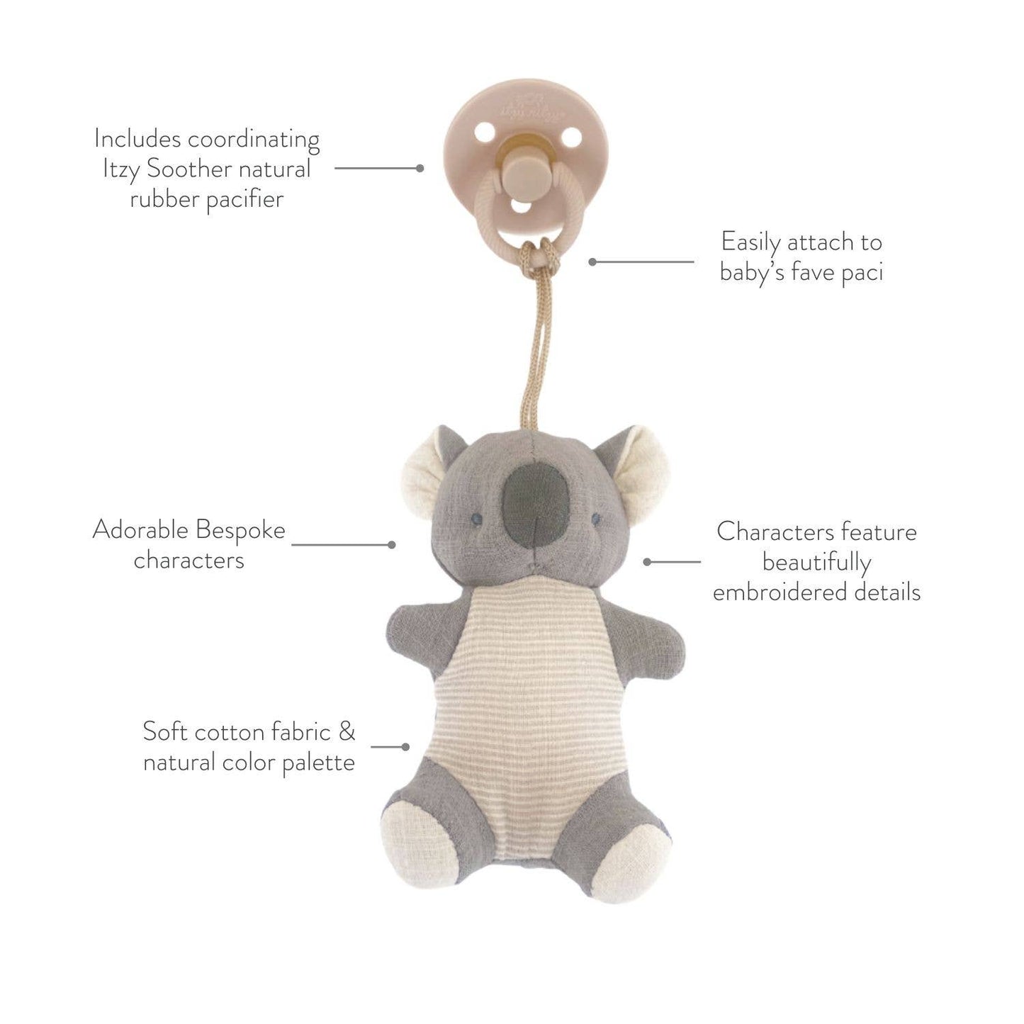 Natural Rubber Pacifier & Lovey Animal: Koala