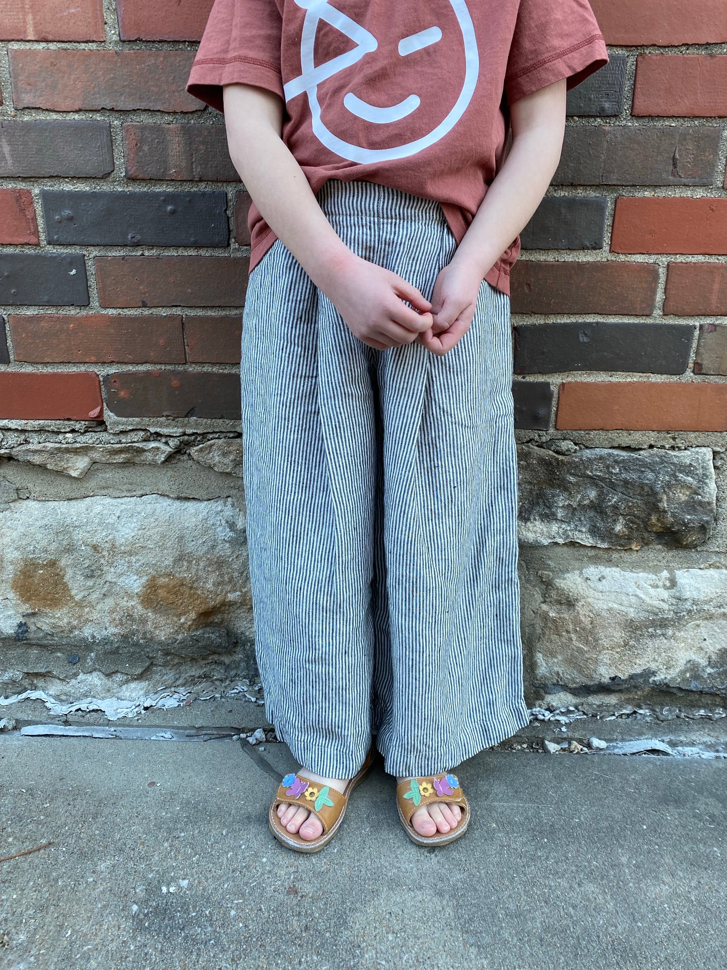 Linen Wide Leg Pants, Grey Stripe