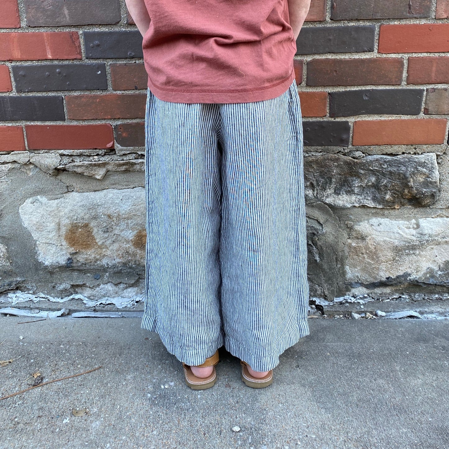 Linen Wide Leg Pants, Grey Stripe