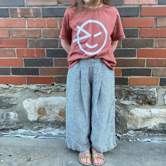 Linen Wide Leg Pants, Grey Stripe