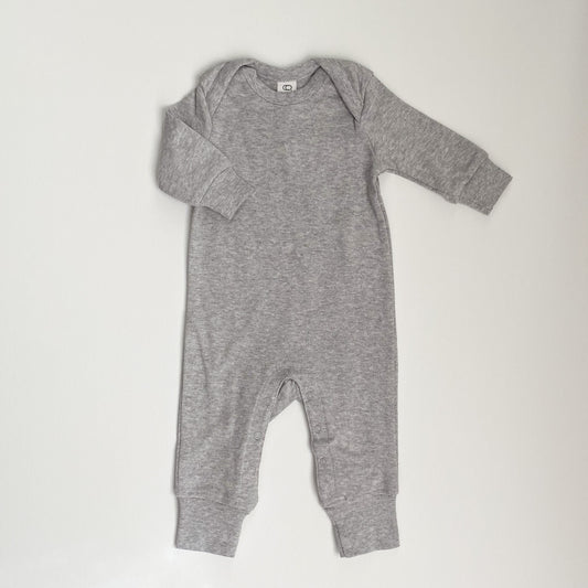 Baby Long Sleeve Romper, Heather Grey