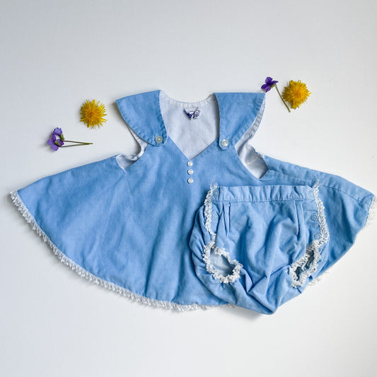 Vintage Blue Corduroy Swing Dress and Diaper Cover, 12M