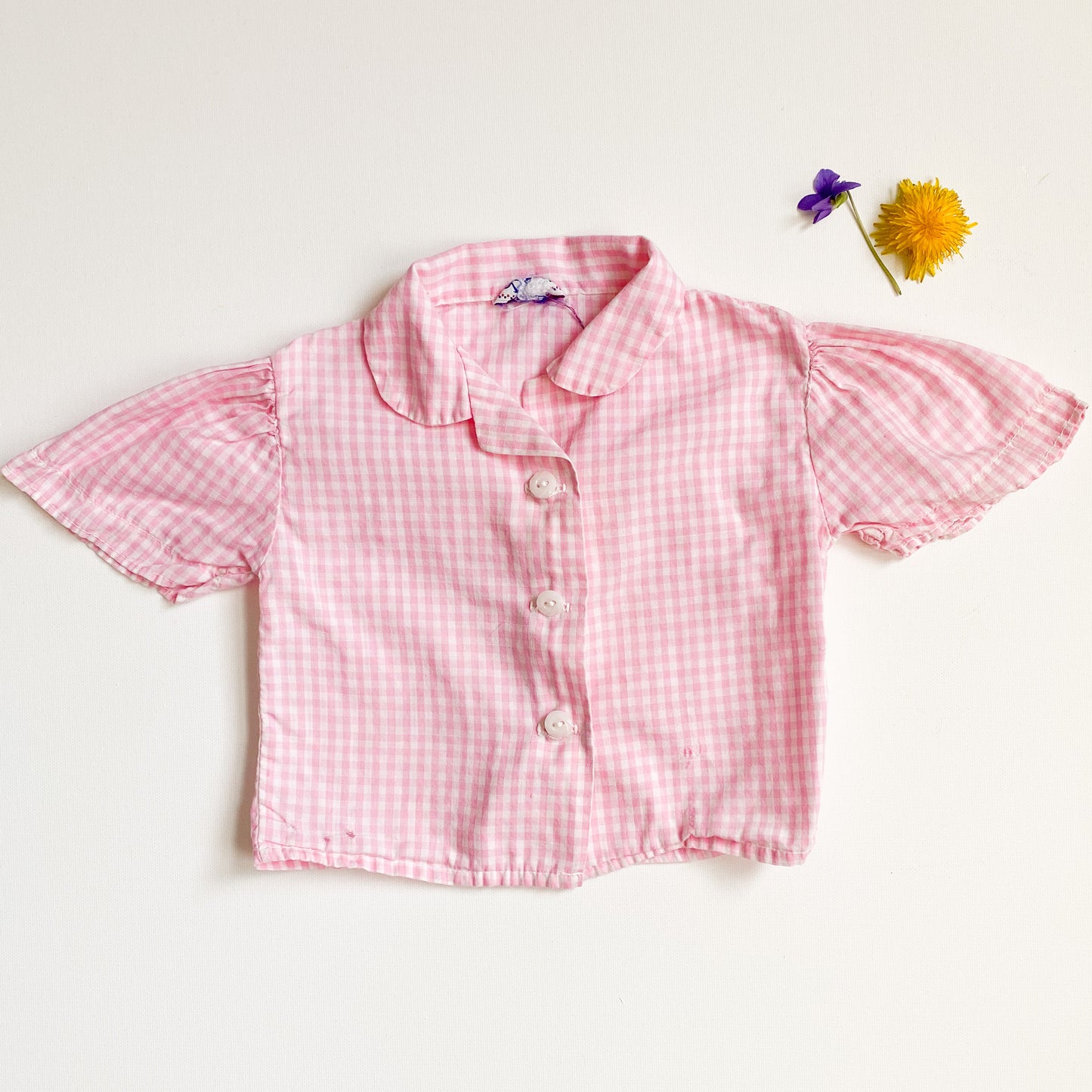 Vintage Pink Gingham Button Down 6-12M