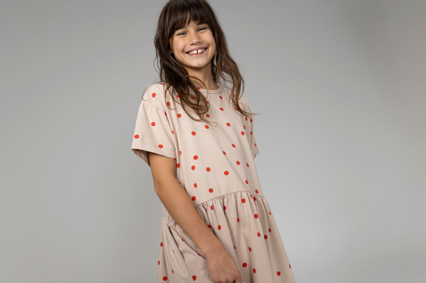 Drop Waist Dress, Coral Polkadot