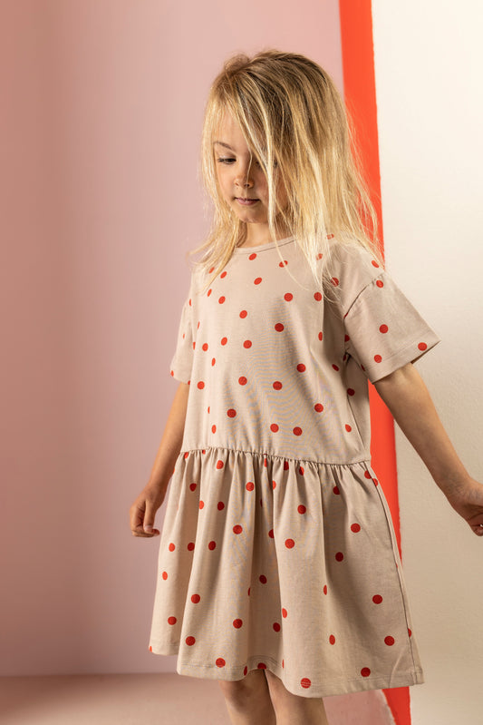 Drop Waist Dress, Coral Polkadot