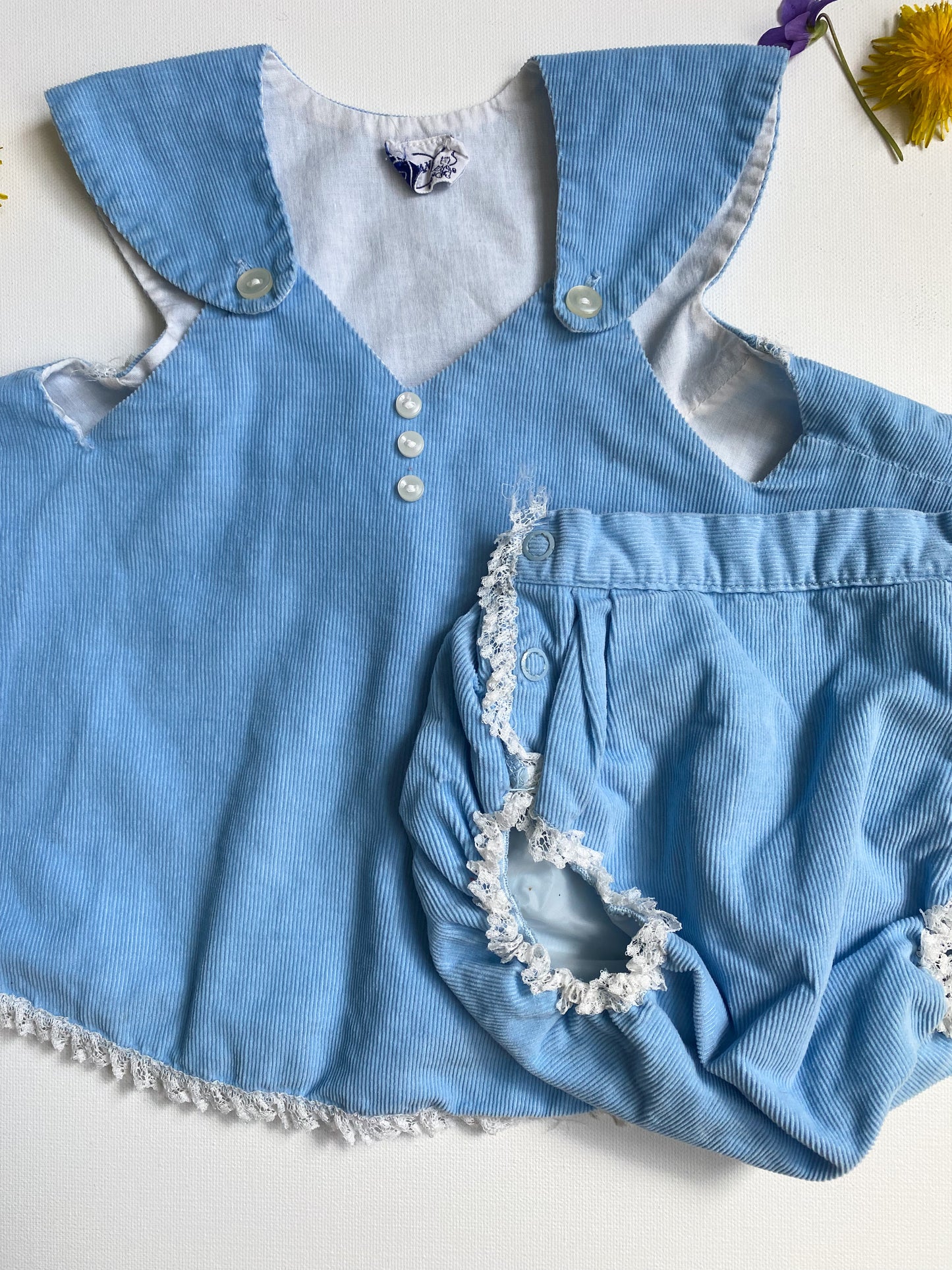 Vintage Blue Corduroy Swing Dress and Diaper Cover, 12M