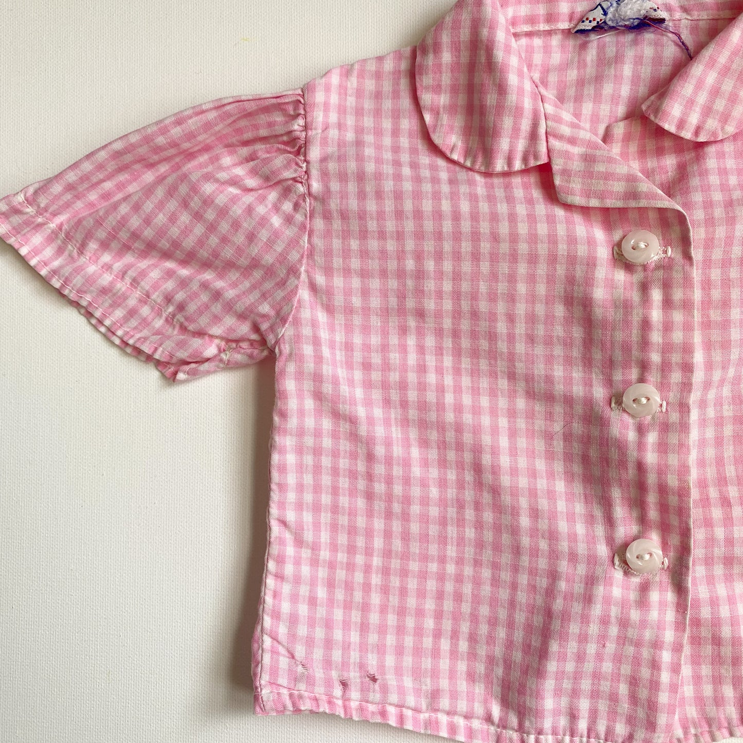 Vintage Pink Gingham Button Down 6-12M