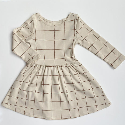 Long Sleeve Cotton Dress, Windowpane