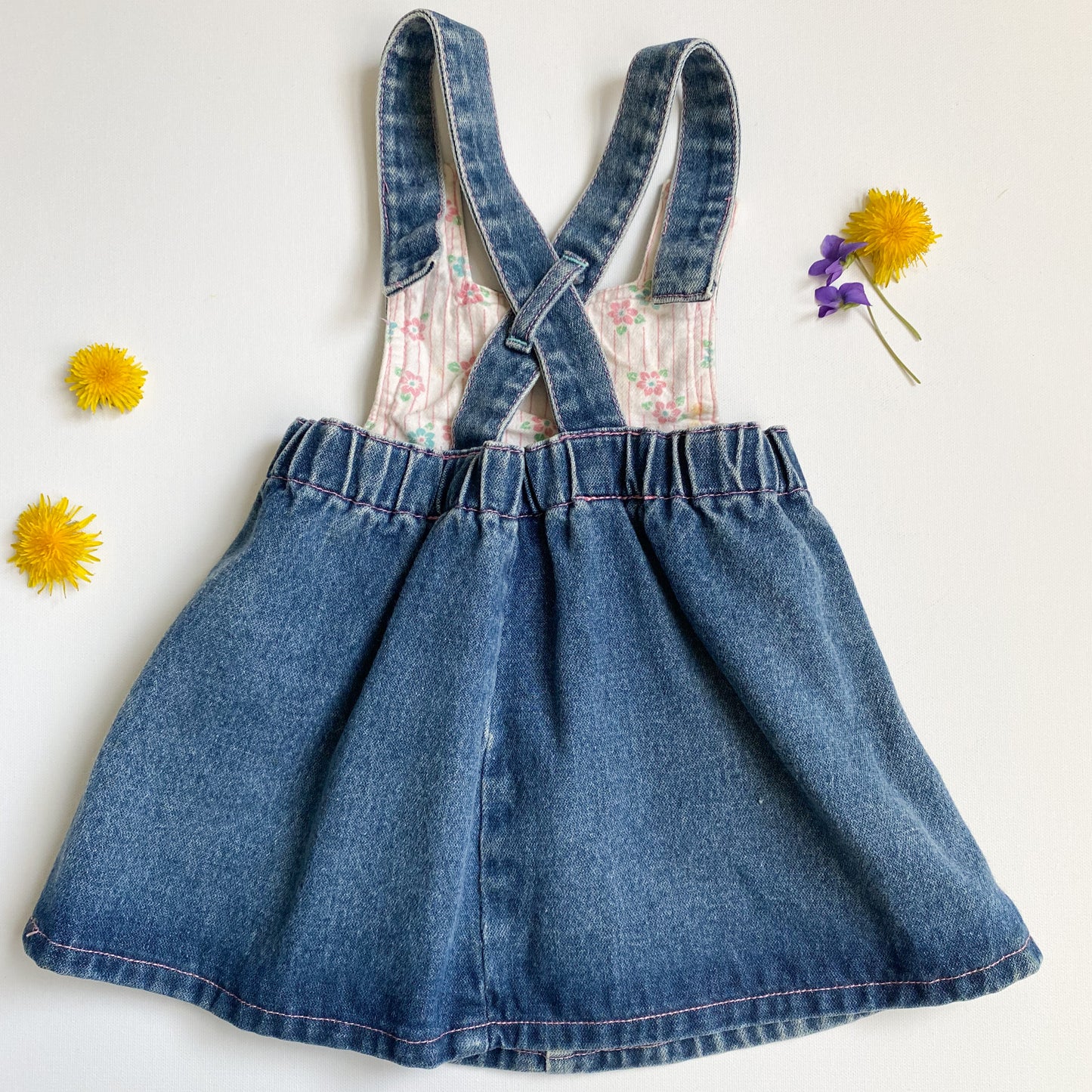 Vintage Denim Overall Dress with Embroidered Appliqué 18M